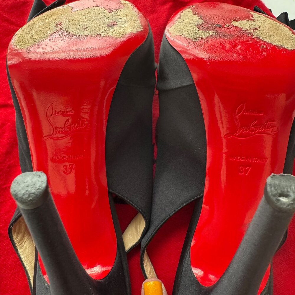 Christian Louboutin Sling Nodo 120 mm Crepe Satin Heels - Black EU 37 - Picture 9 of 12